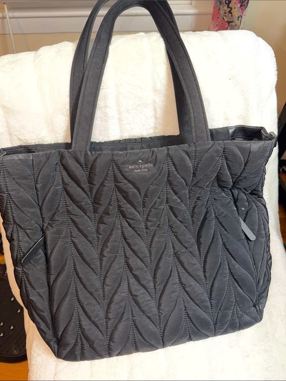 kate spade Black Quilted Tote with Top Handles